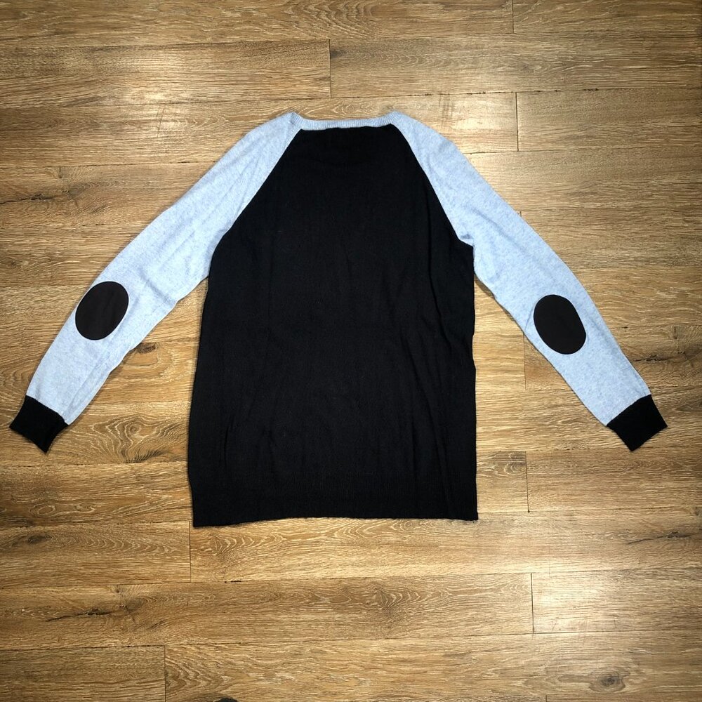 J Crew Sweater Womens Small Blue Wool Rabbit Button Side Elbow Patch Long Sleeve - Picture 2 of 7